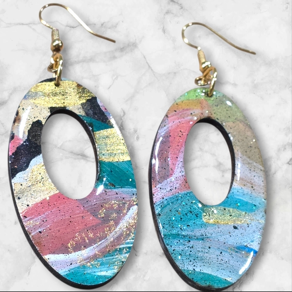 Hand Crafted Jewelry - Hand Crafted Handmade Earrings Wood Boho Casual Everyday Oval E009